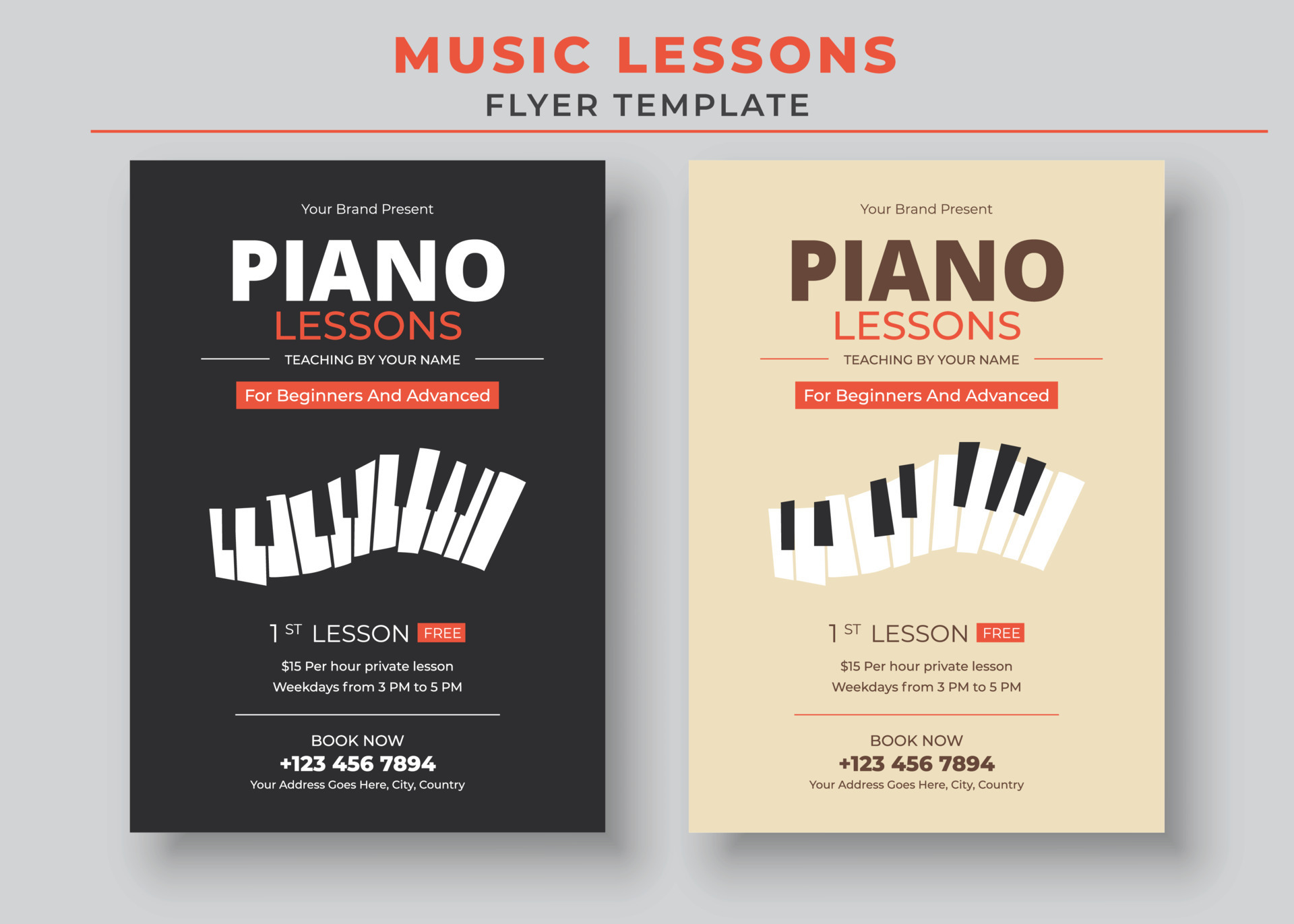 Music Lessons Flyer Template, Piano Lessons Poster, Music Class Poster