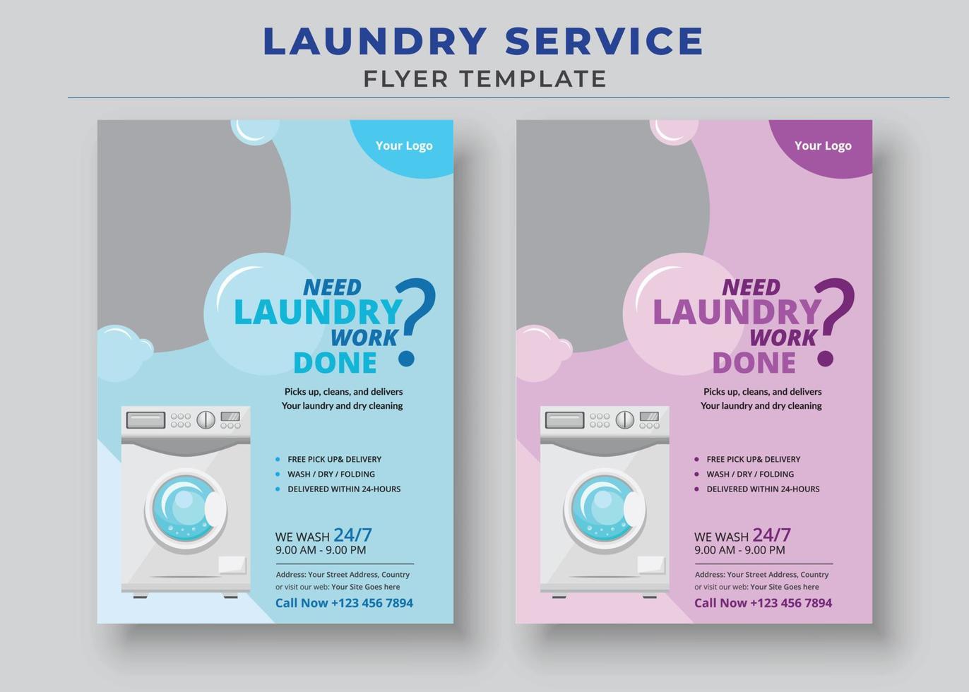 Laundry Service Flyer Template, Dry cleaner Flyer, Poster brochure design, Vector Editable and Print ready