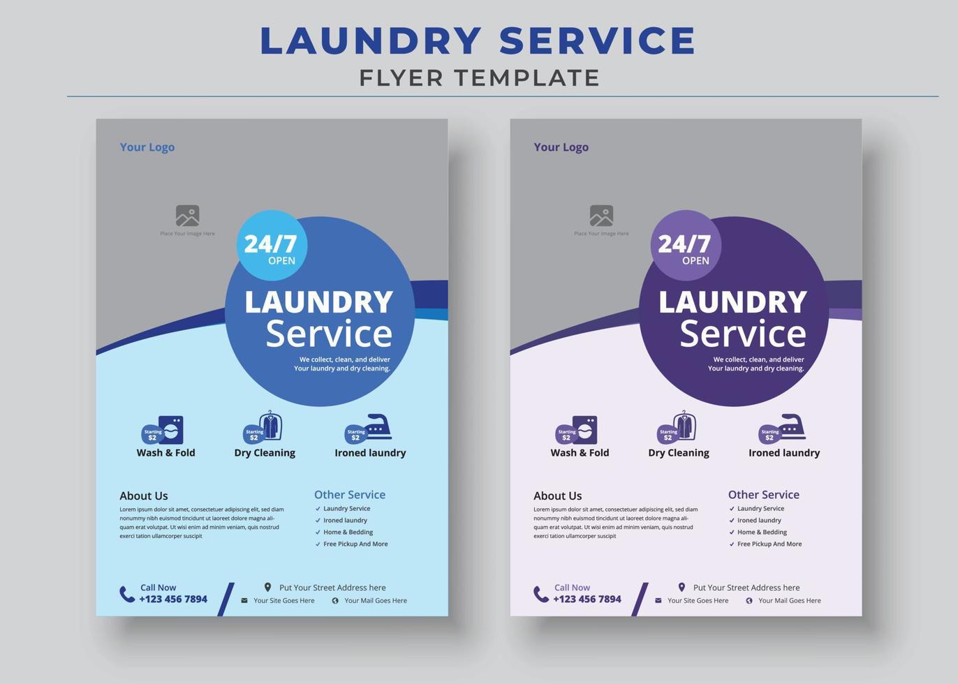 Laundry Service Flyer Template, Dry cleaner Flyer, Poster brochure design, Vector Editable and Print ready