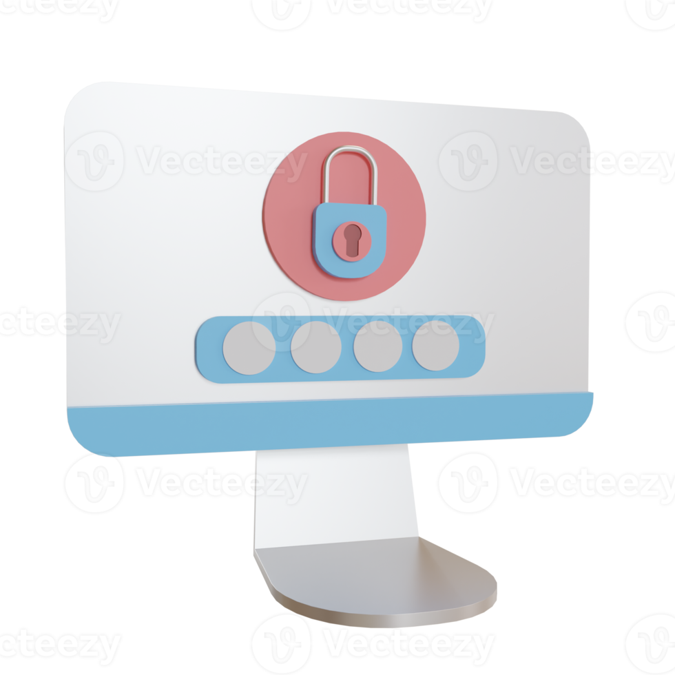 3D-Illustration Objektsymbol Computerpasswortsicherheit kann für Web, App, Infografik usw. verwendet werden png