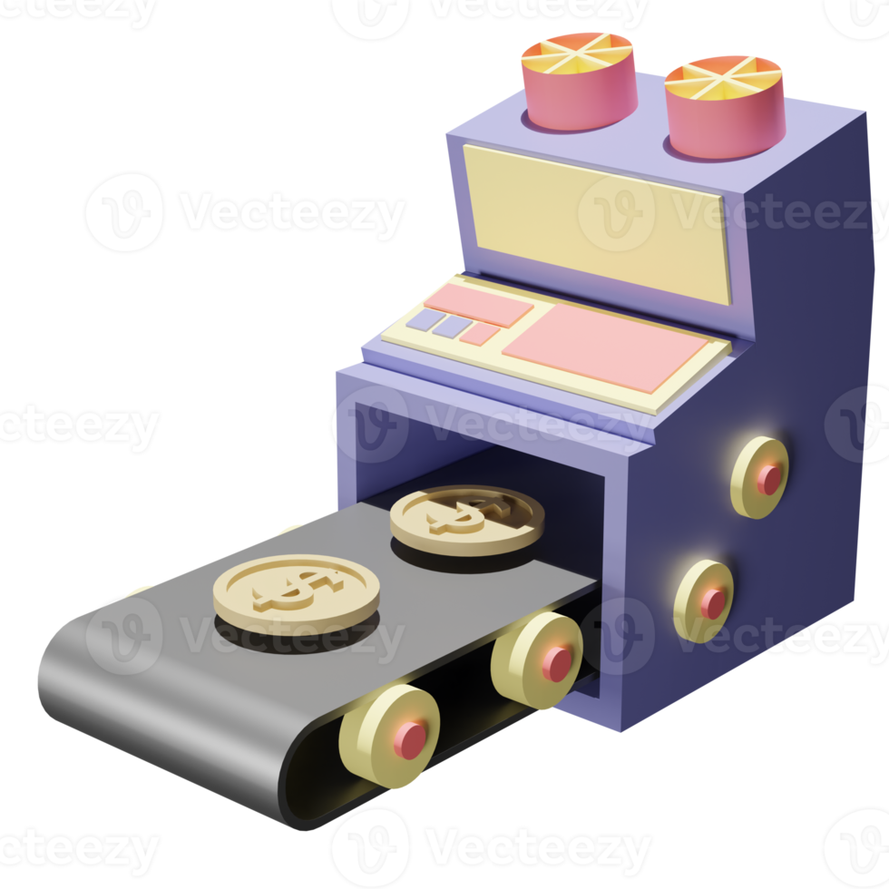 La máquina de impresión de dinero de objeto de ilustración 3d se puede utilizar para web, aplicación, gráfico de información, etc. png