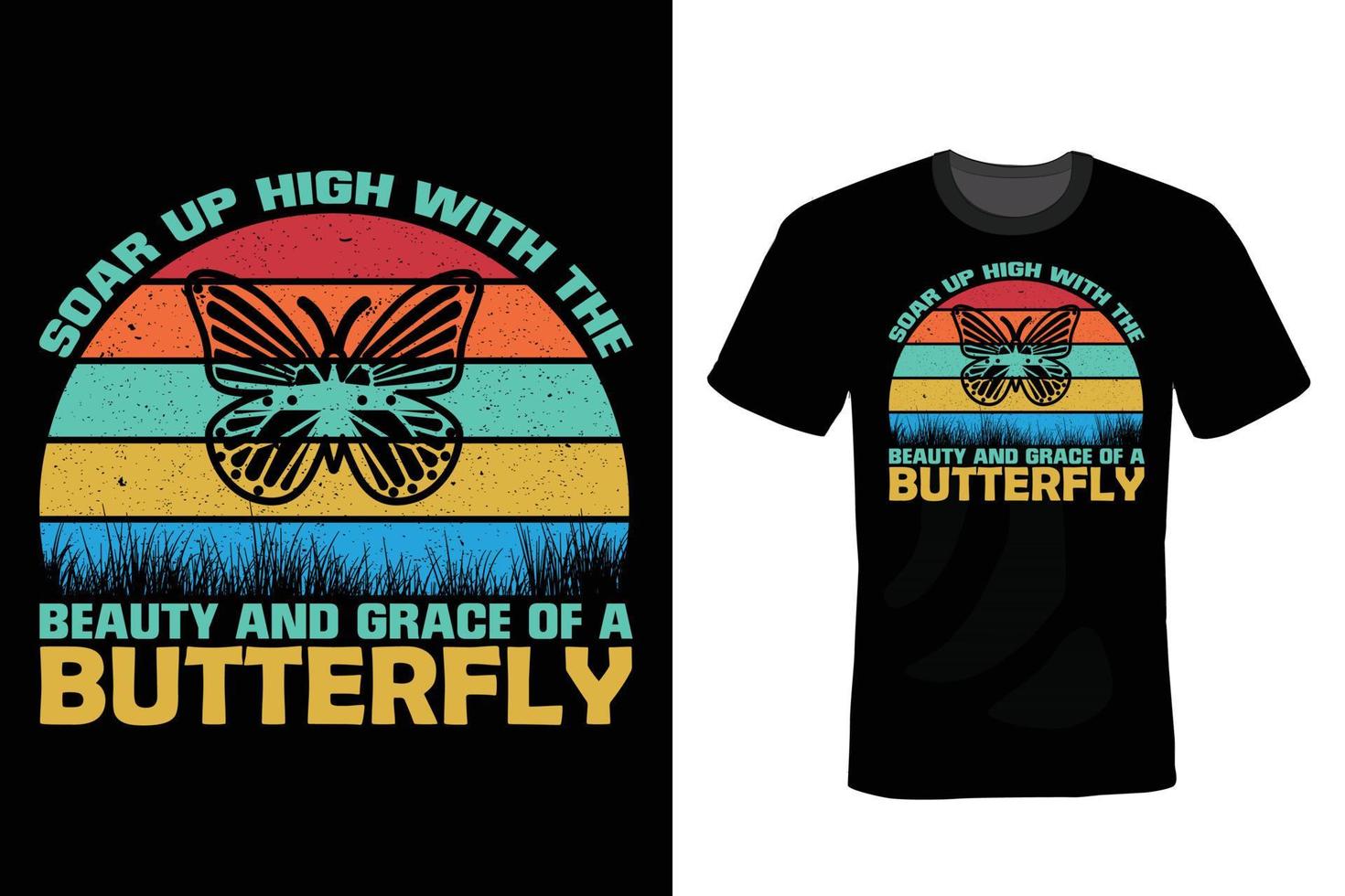 diseño de camiseta de mariposa, vintage, tipografía vector