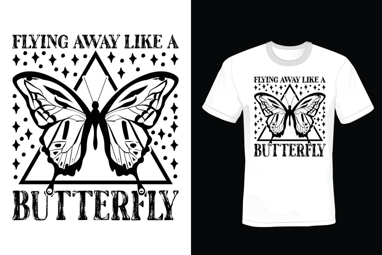 diseño de camiseta de mariposa, vintage, tipografía vector