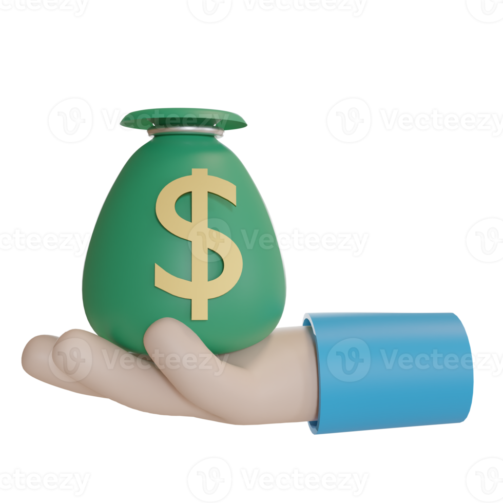 3d Illustration Object icon hand hold a money bag Can be used for web, app, info graphic, etc png