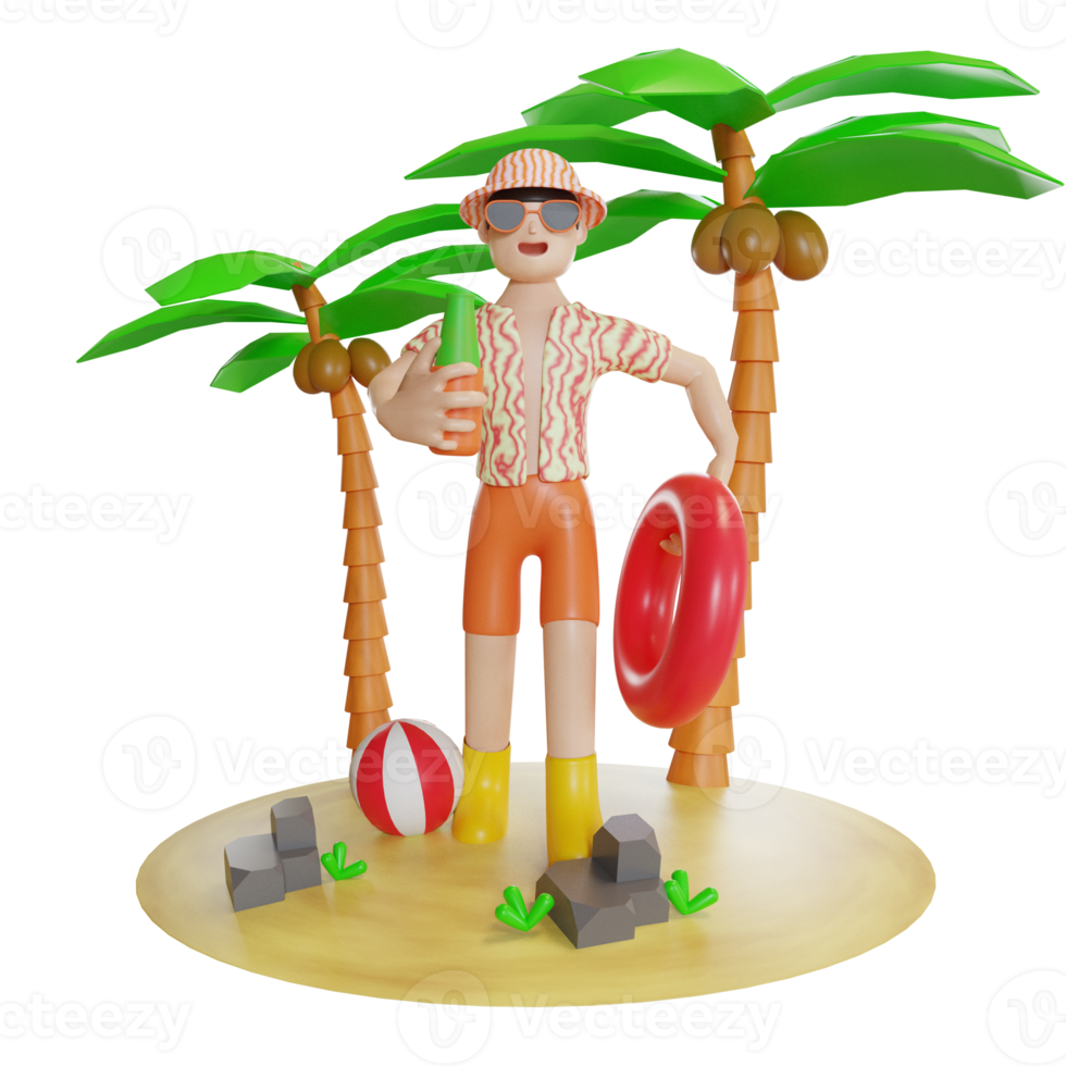 summer illustration with character 3d png