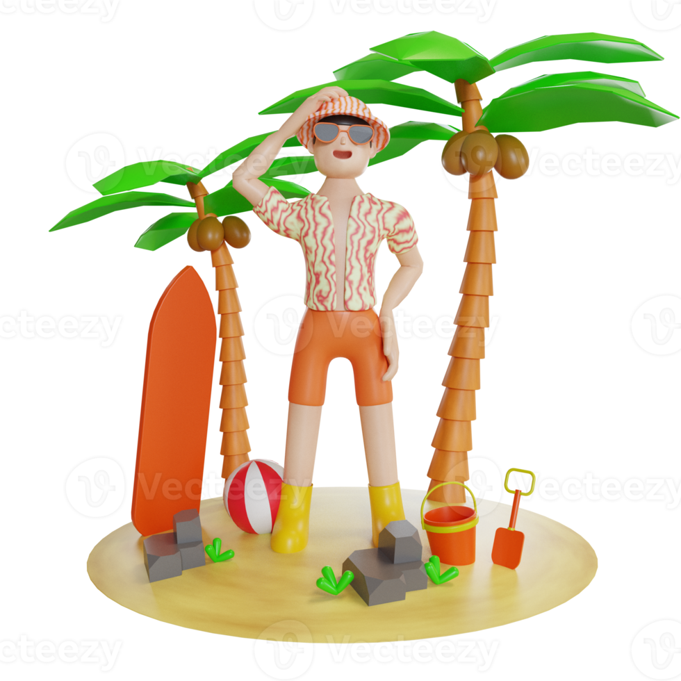 summer illustration with character 3d png