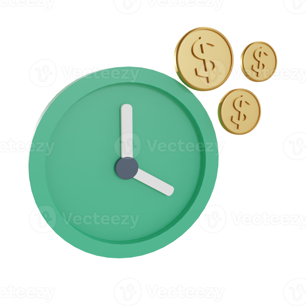 3d Illustration Object icon time, coin money Can be used for web, app, info graphic, etc png