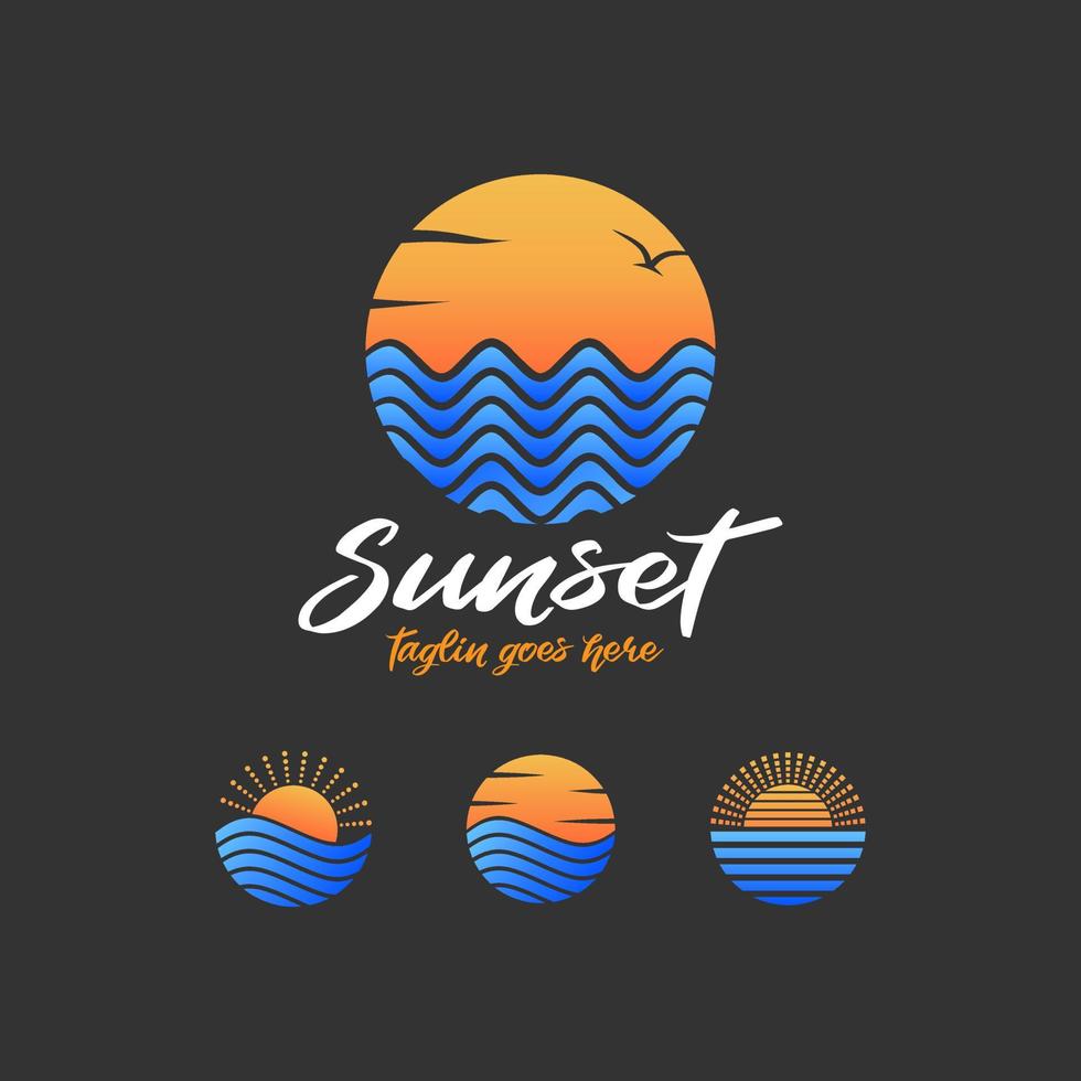 conjunto de diseños de logotipos de mar y sol, iconos de viajes conceptuales, amanecer o atardecer vector