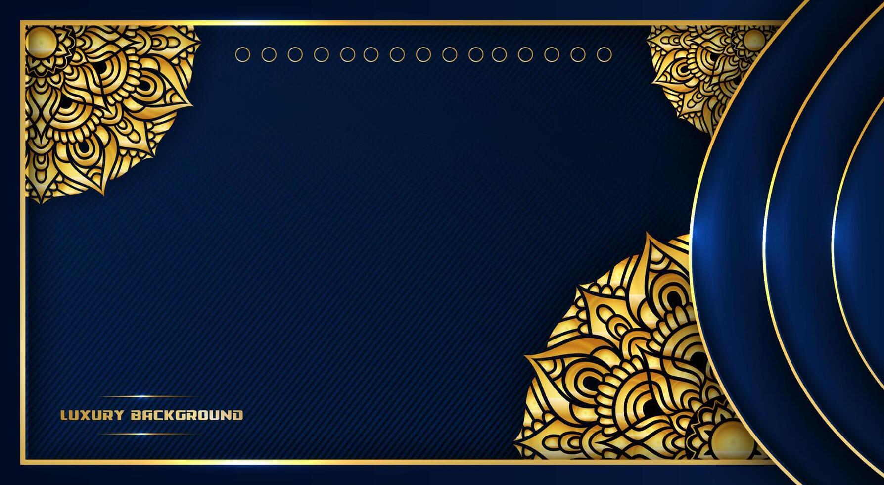 luxury background with elegant gold outline frame and mandala design, on blue color background vector