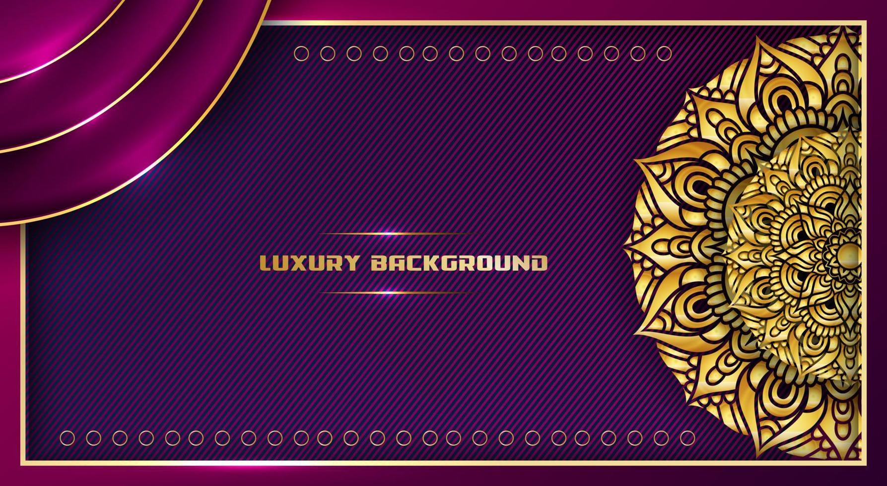 fondo de lujo con elegante marco de línea dorada y diseño de mandala, con degradado de color púrpura, vector