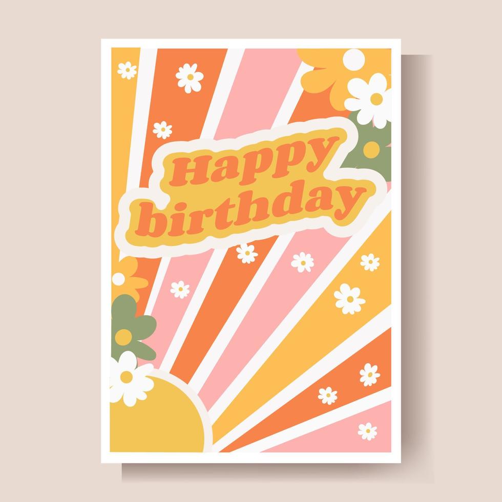 Happy birthday greeting card, with a beautiful bright moon. Vector illustration.