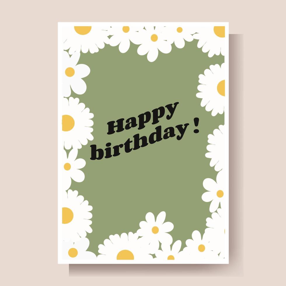 Happy Birthday Greeting Card, with flowers. Vector Illustration.