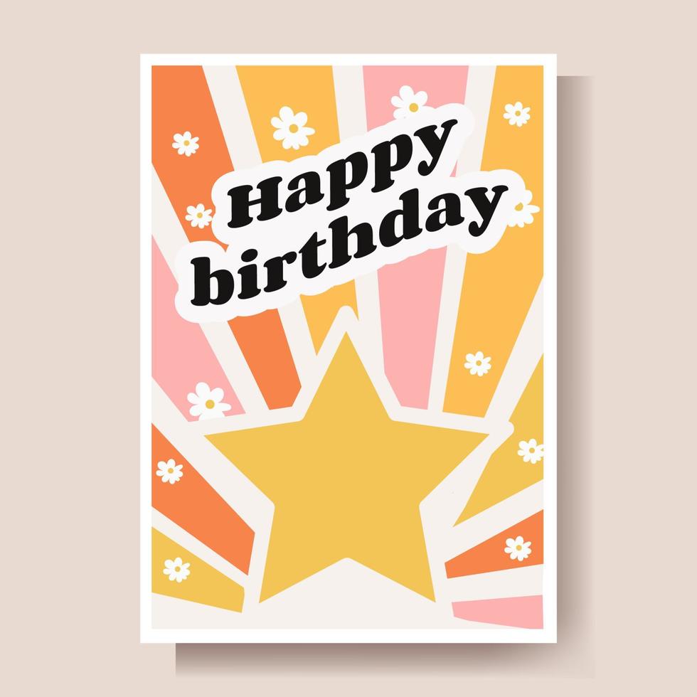 Happy birthday greeting card, with a beautiful bright star. Vector illustration.