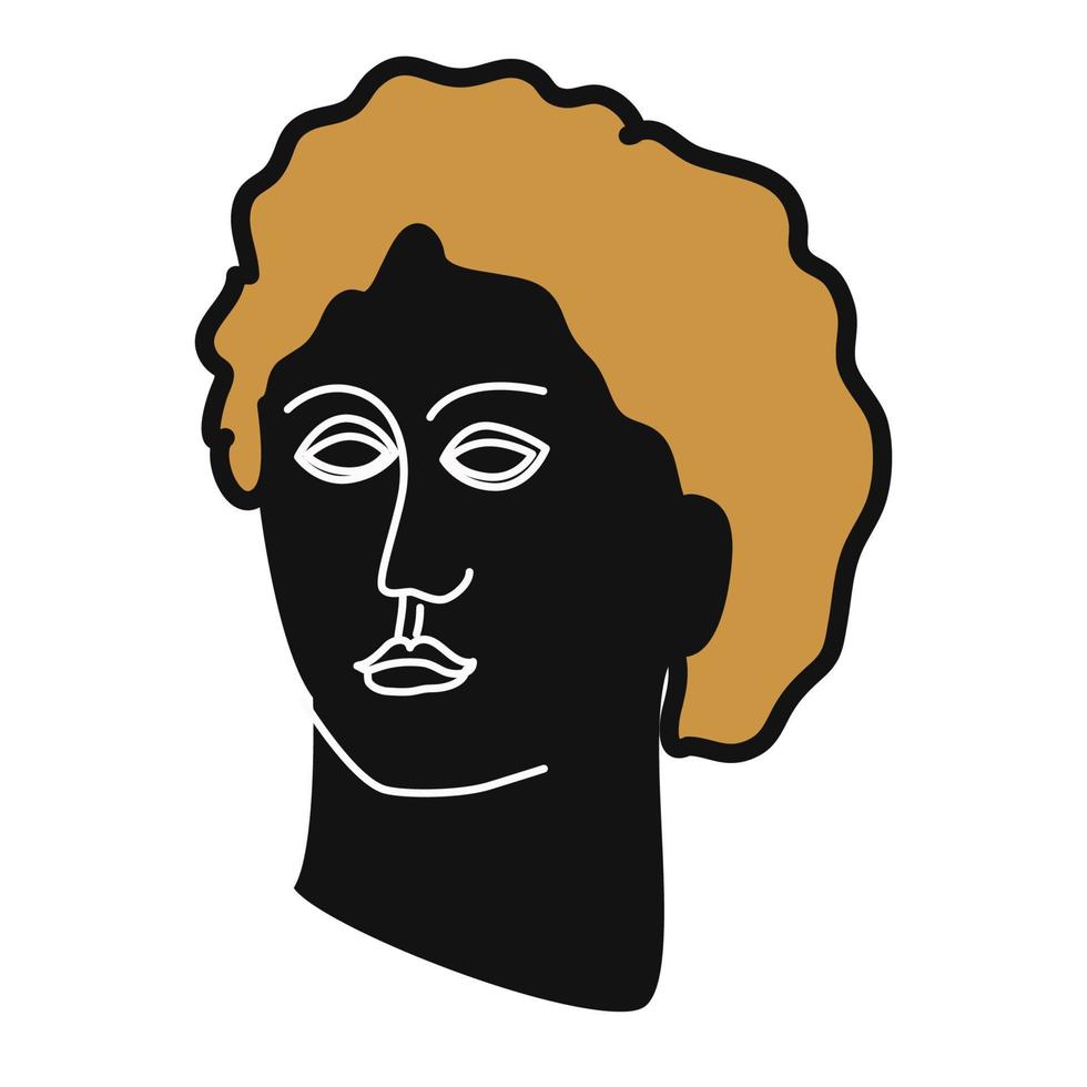 head of David the man, black and gold color. Greek sculpture, modern statue, geometric shapes vector