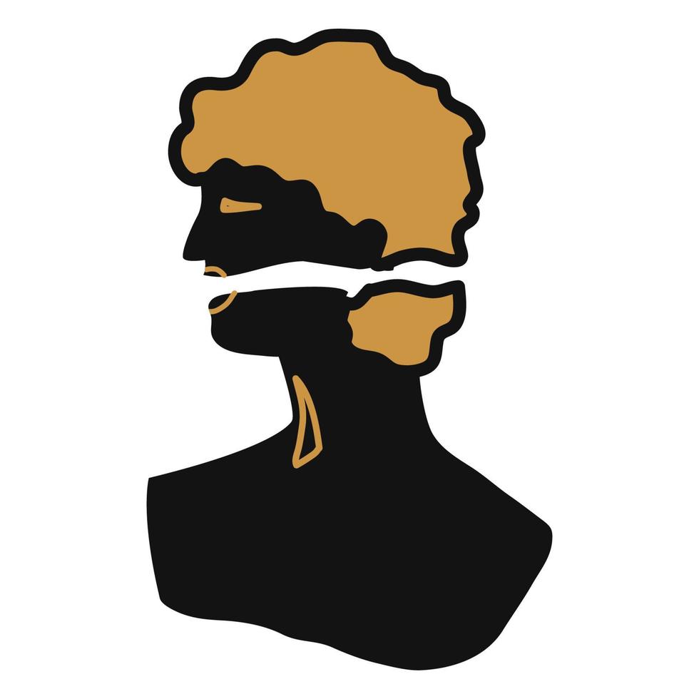 head of David the man, black and gold color. Greek sculpture, modern statue, geometric shapes. vector