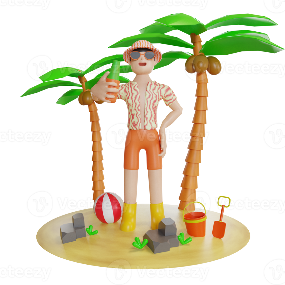 summer illustration with character 3d png