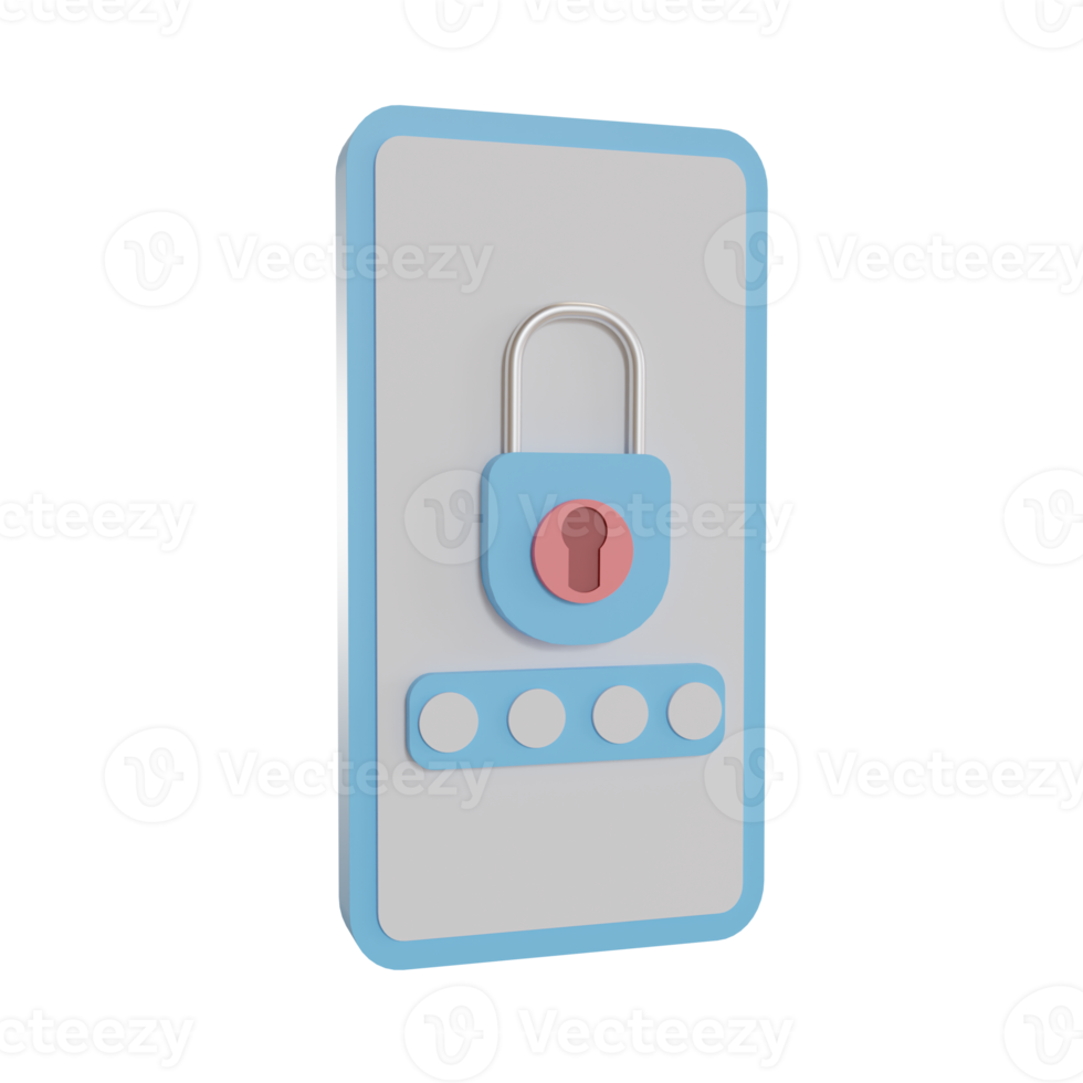 La contraseña de seguridad del teléfono inteligente del icono del objeto de la ilustración 3d se puede utilizar para la web, la aplicación, la información gráfica, etc. png