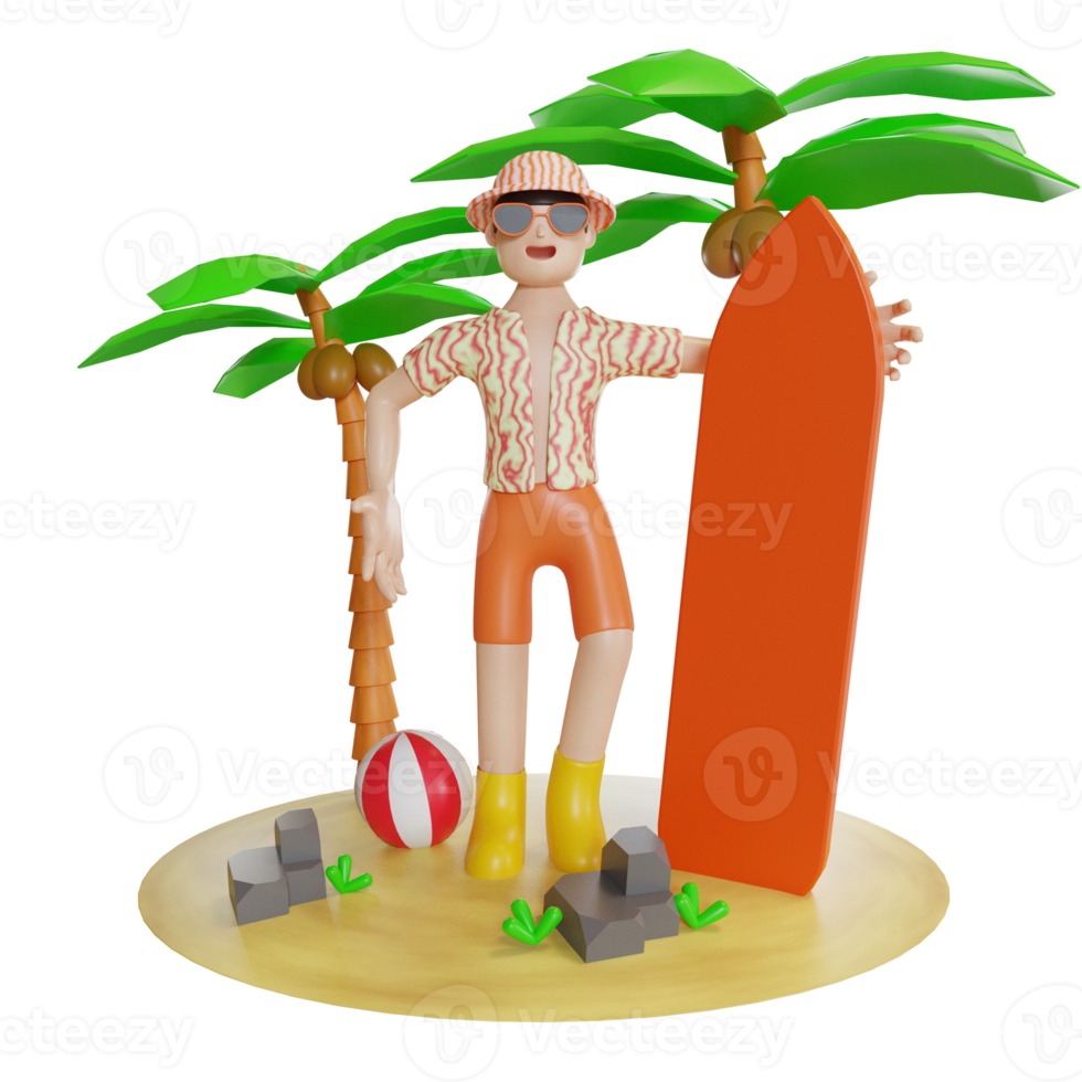 summer illustration with character 3d png