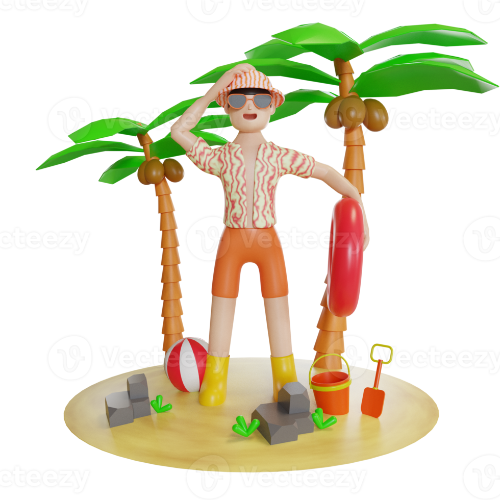 summer illustration with character 3d png