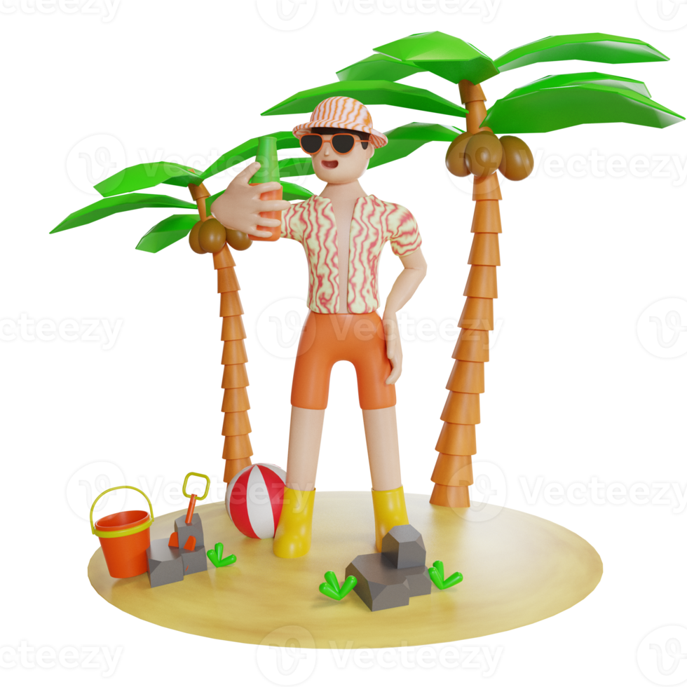 summer illustration with character 3d png