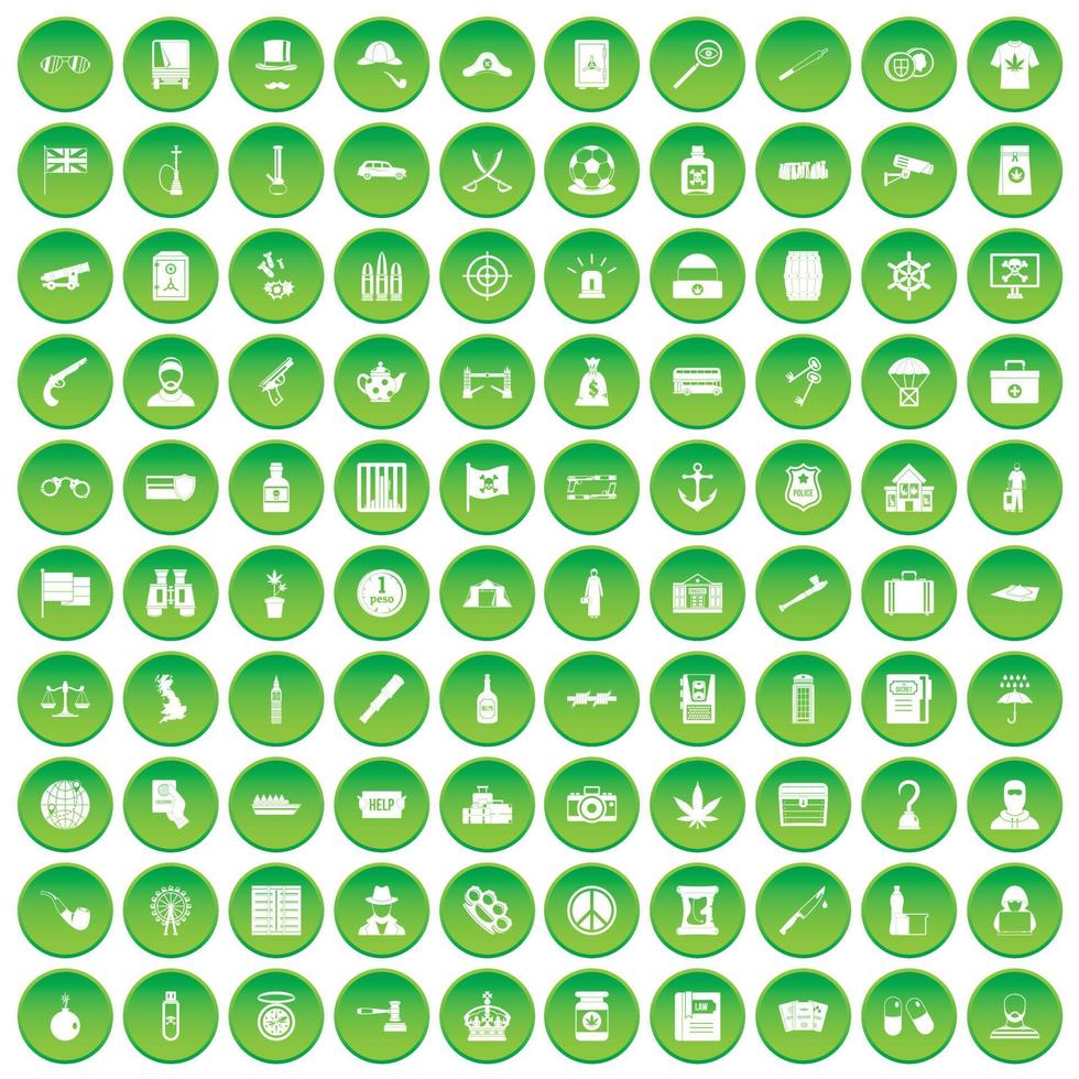 100 iconos de ofensa en círculo verde vector