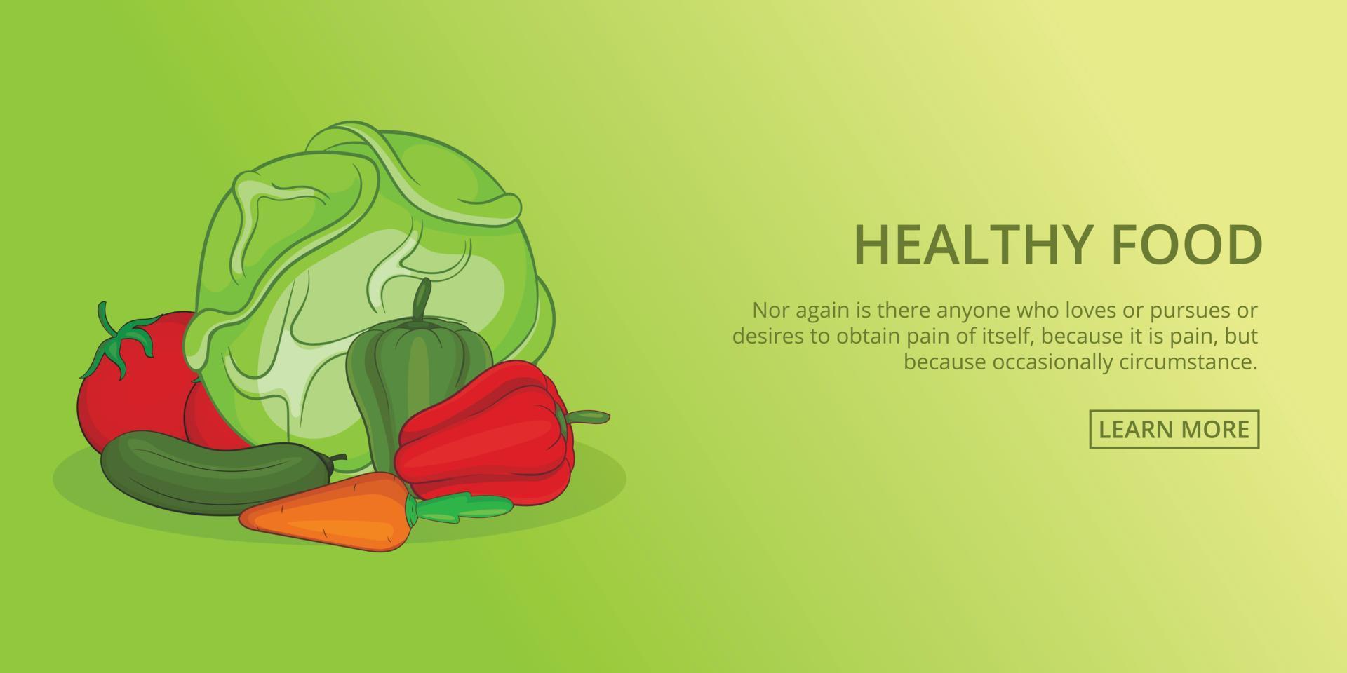 Healthy food banner horizontal, cartoon style vector
