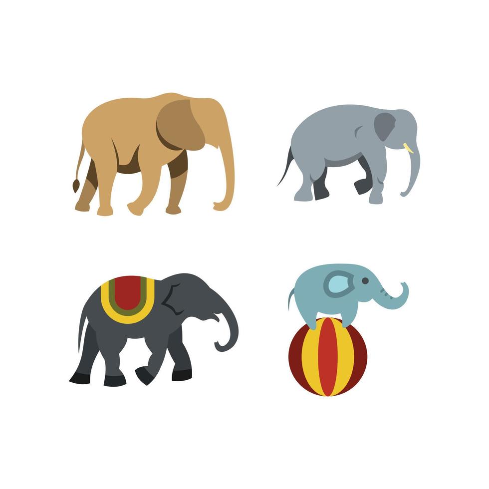 Elephant icon set, flat style vector