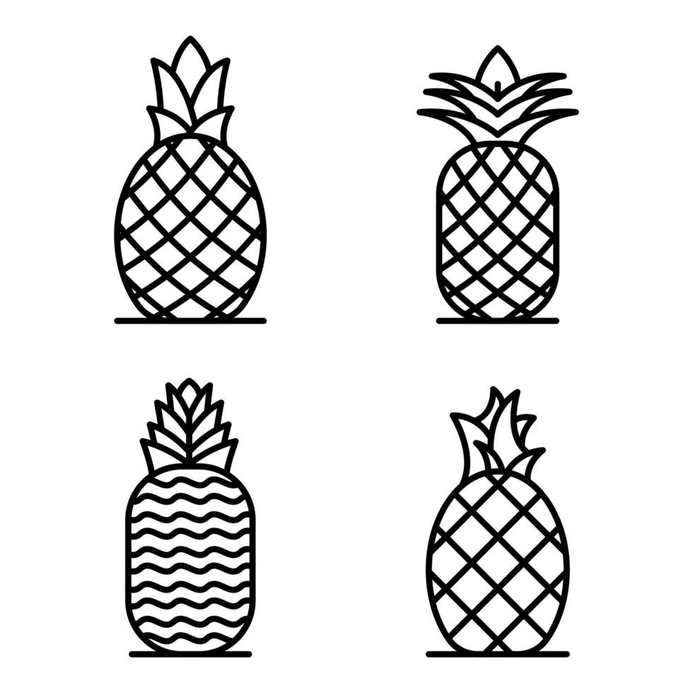 conjunto de iconos de piña, estilo de contorno vector