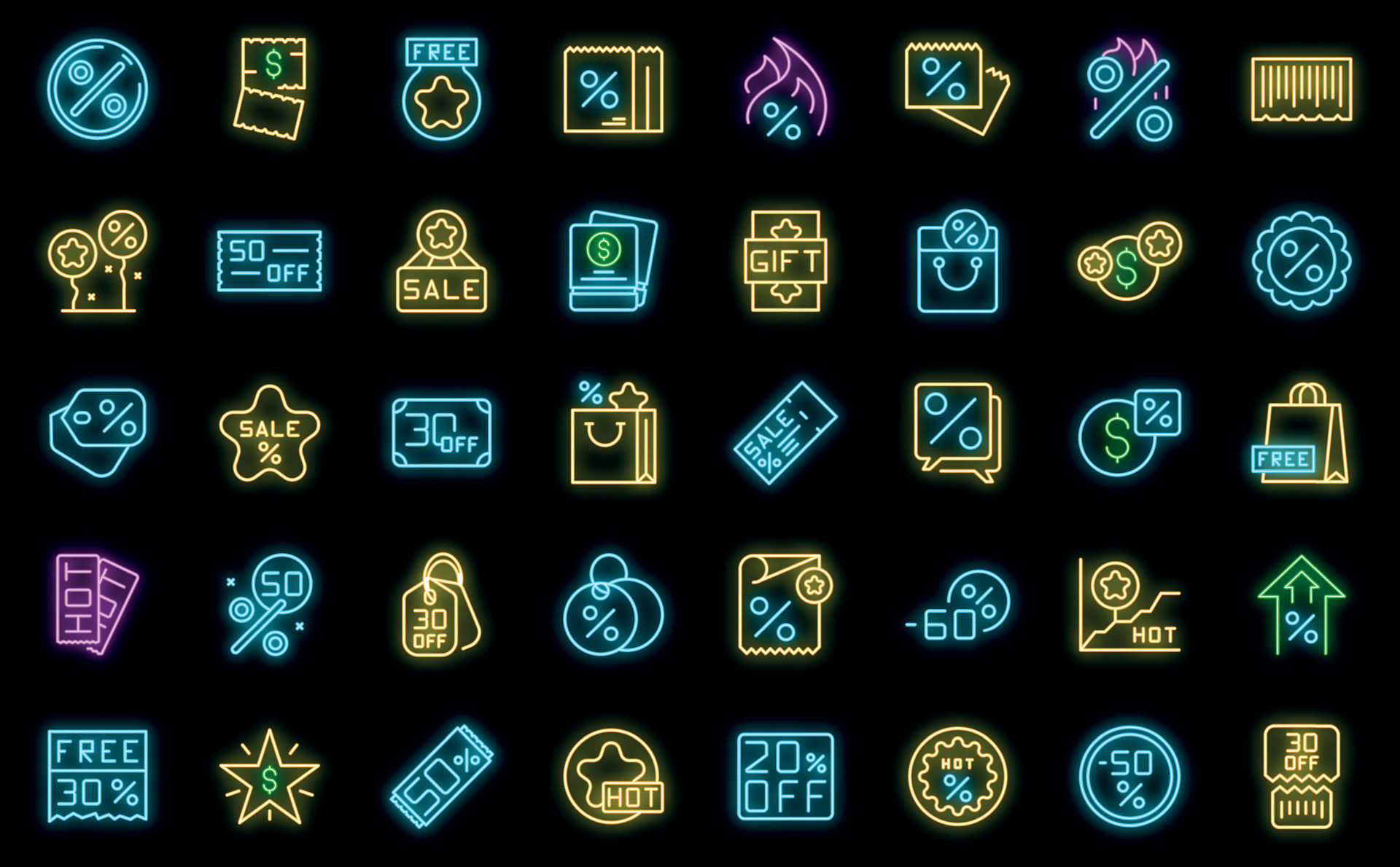 Promotional code icons set vector neon 8486021 Vector Art at Vecteezy