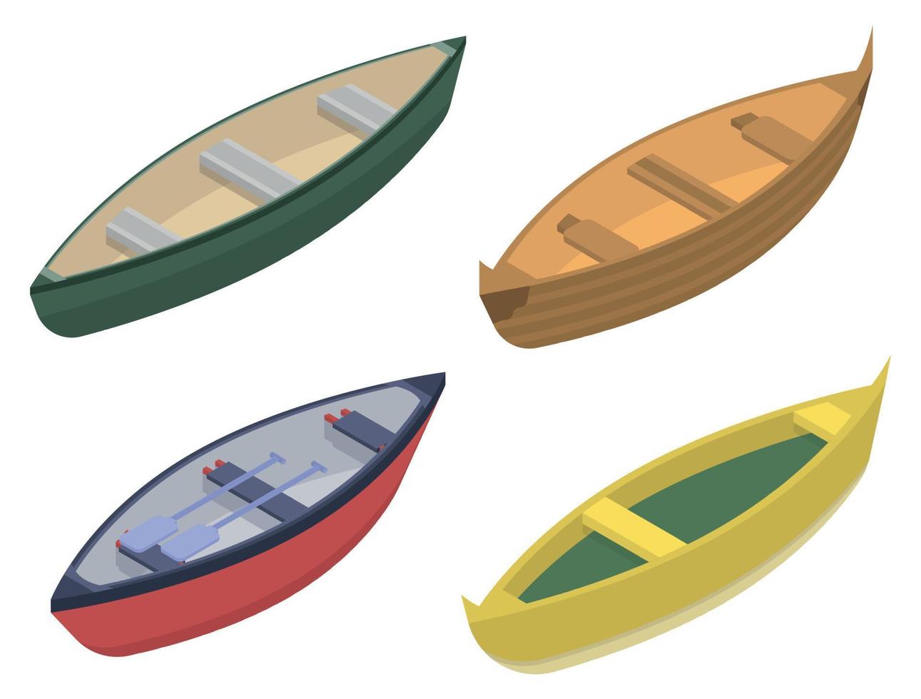 Canoeing icons set, isometric style vector