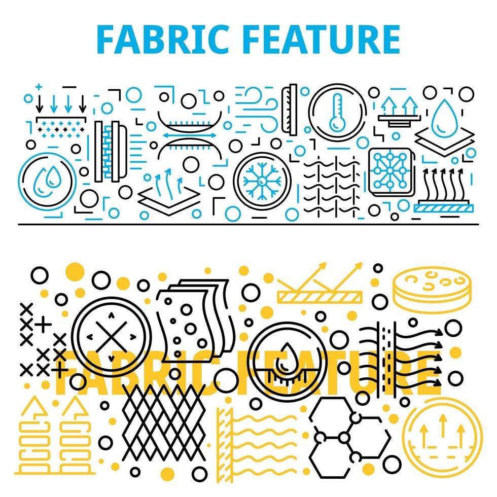 Fabric feature breathable banner set, outline style vector