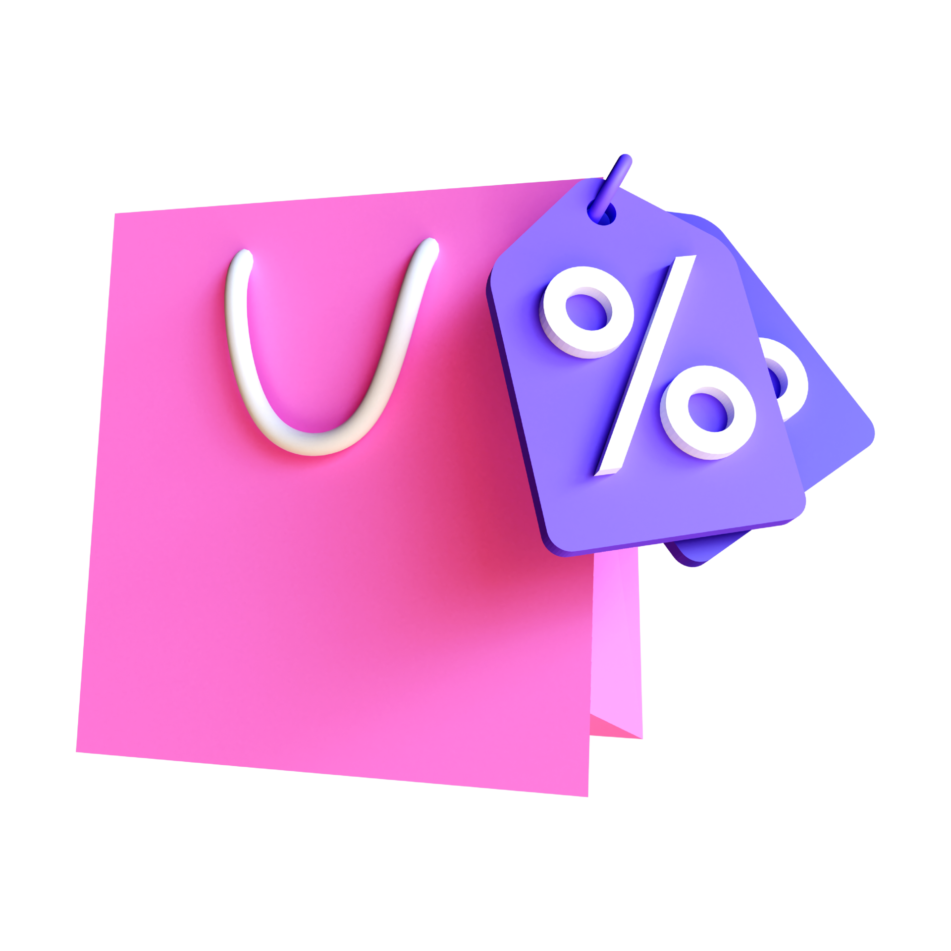 Paper bags with big percent, promo code concept, earn point and get