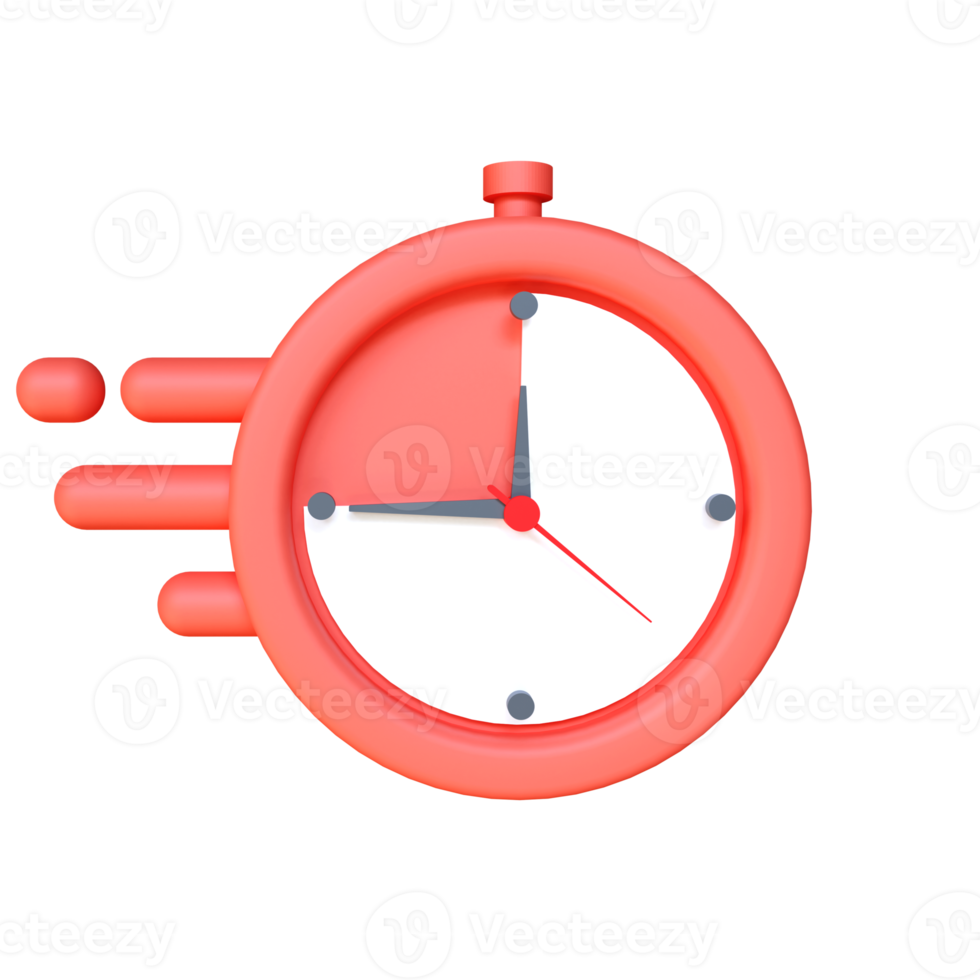 Stylized Circle Clock Icon. Minimal alarm, clock ringing, speed time icon, fast and quick. 3d rendering illustration png