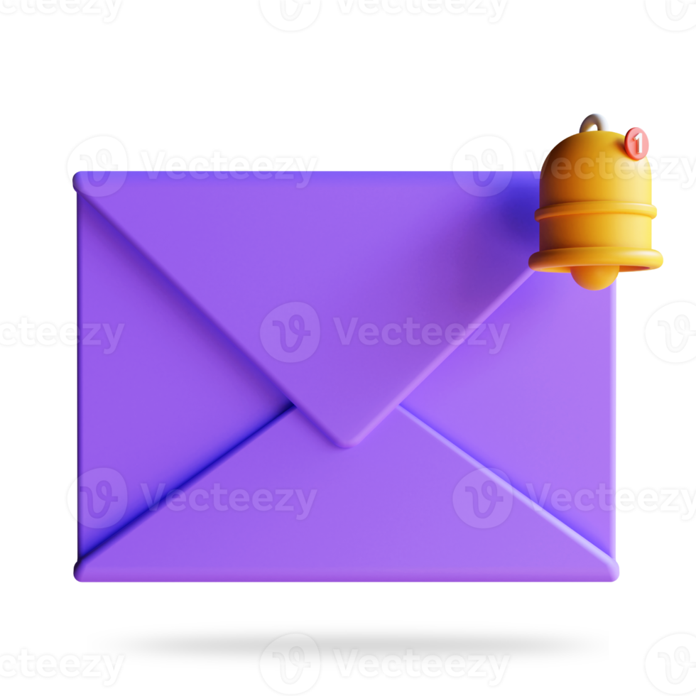 notification par e-mail entrant. concept de courrier en ligne, notification de courrier non lu, alerte de nouveau message de newsletter. illustration de rendu 3d png