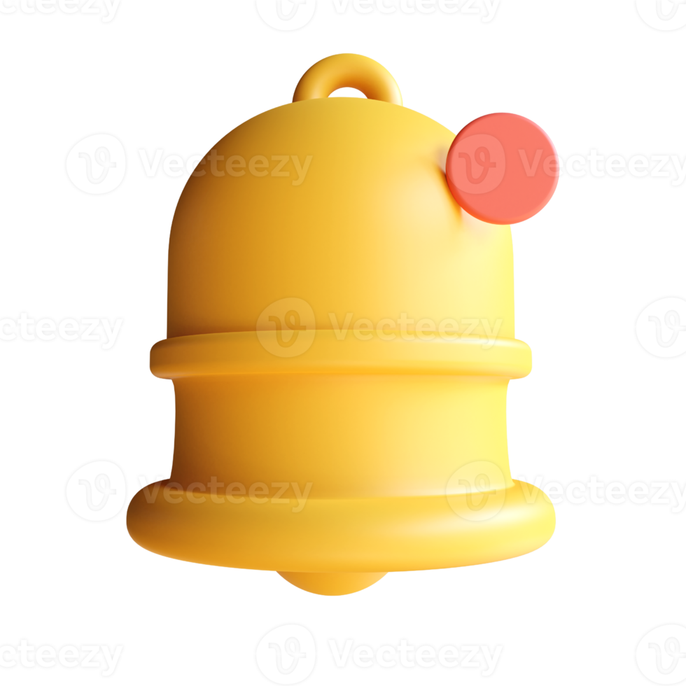 3d rendering Yellow ringing bell icon, notification bell with one new message, social media reminder png