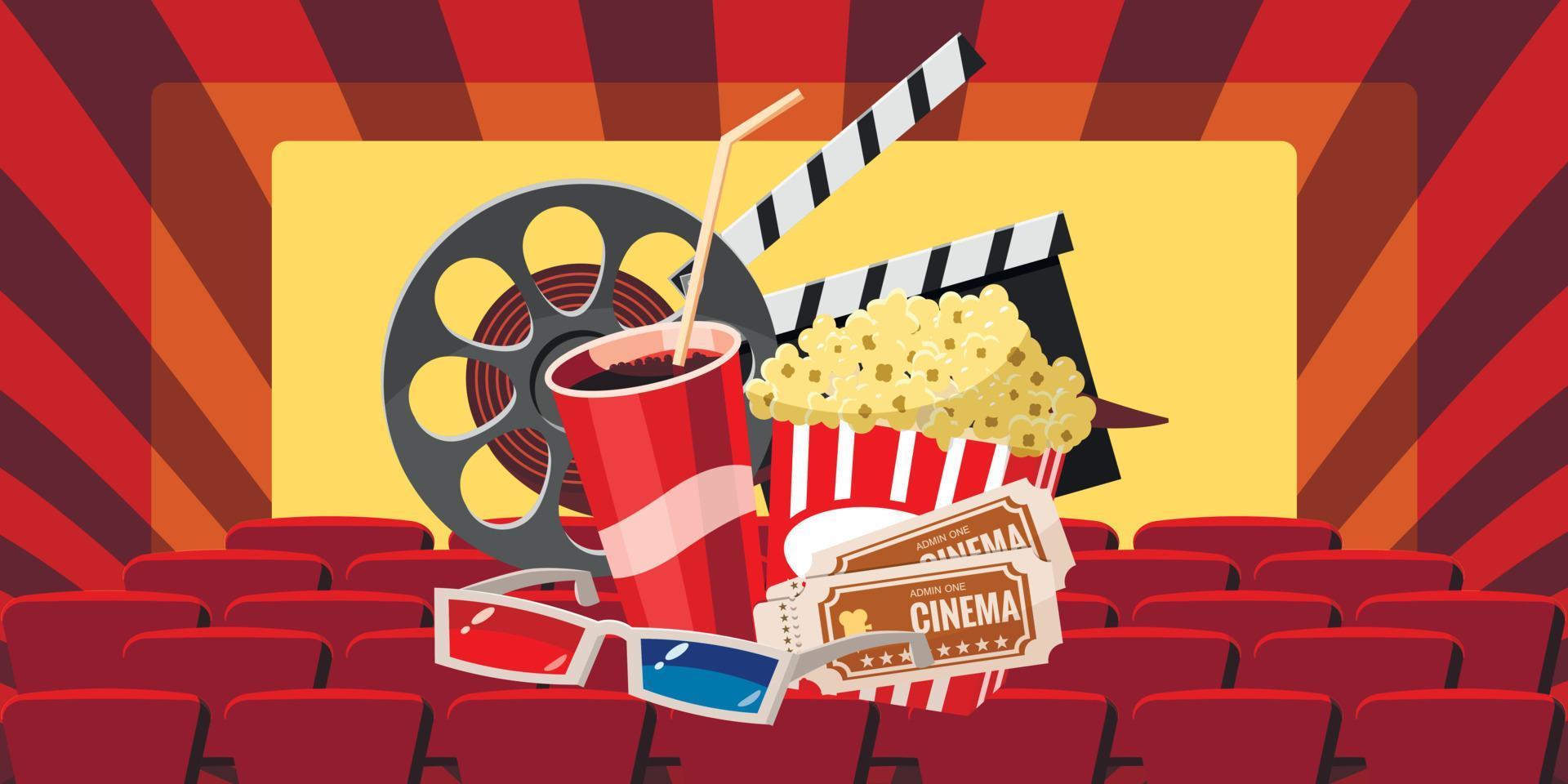 Cinema movie premiere icons set, cartoon style vector