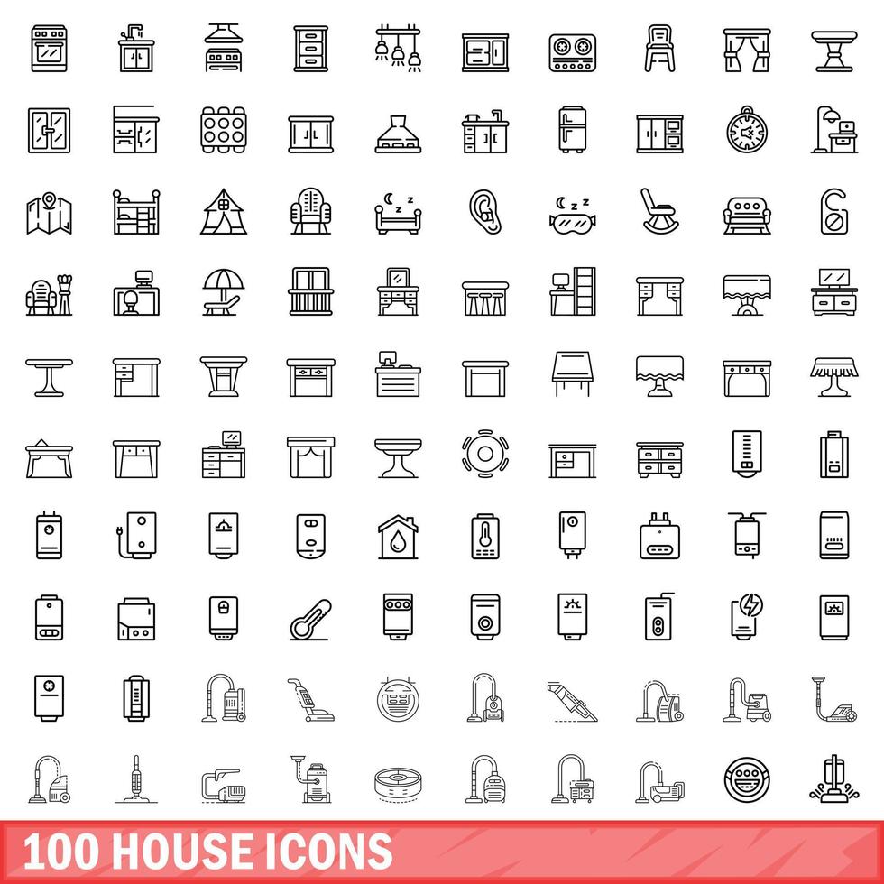 100 iconos de casa, estilo de esquema vector