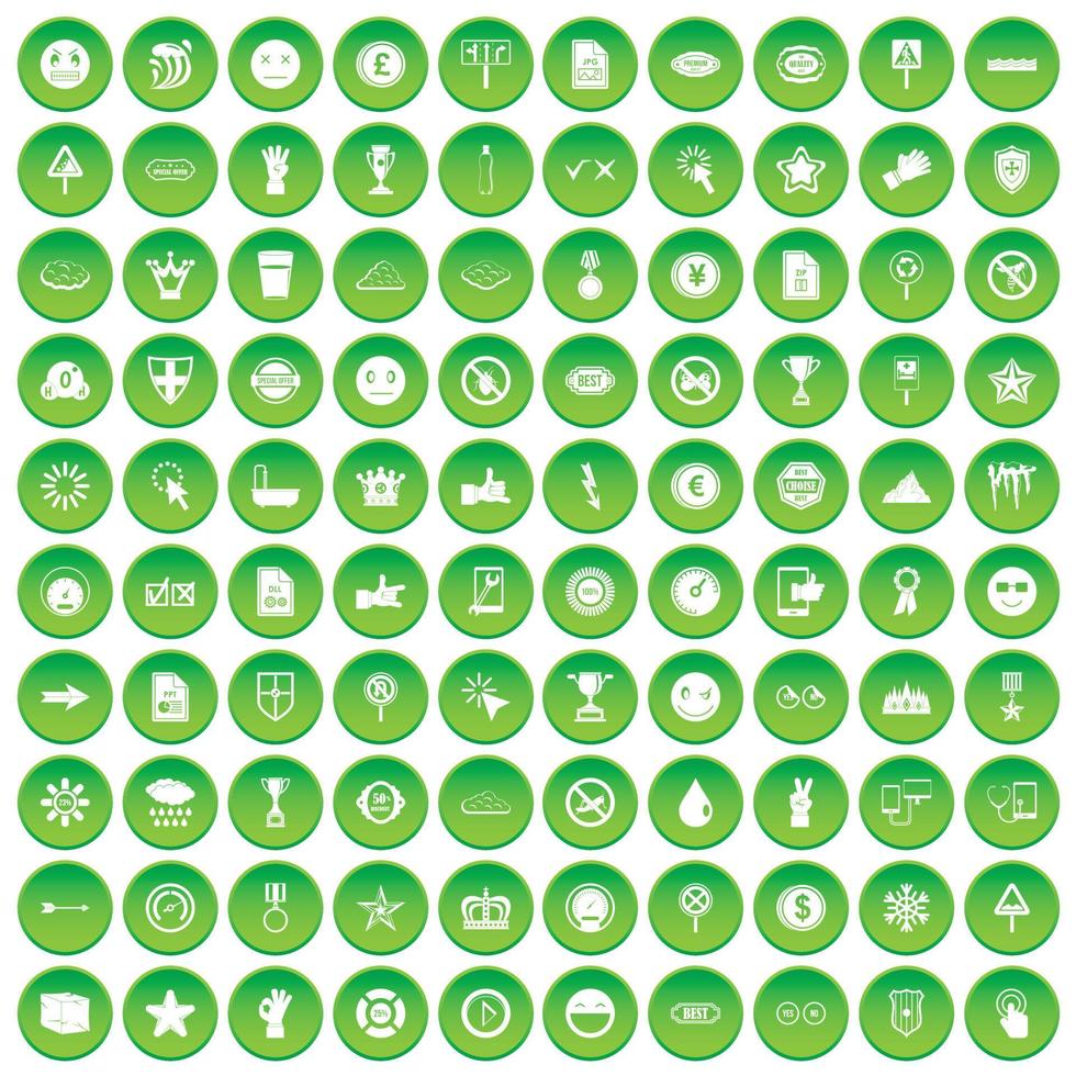 100 symbol icons set green circle vector