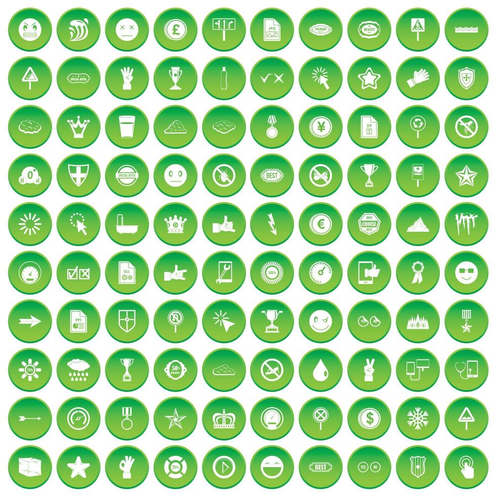 100 iconos de símbolo establecer círculo verde vector