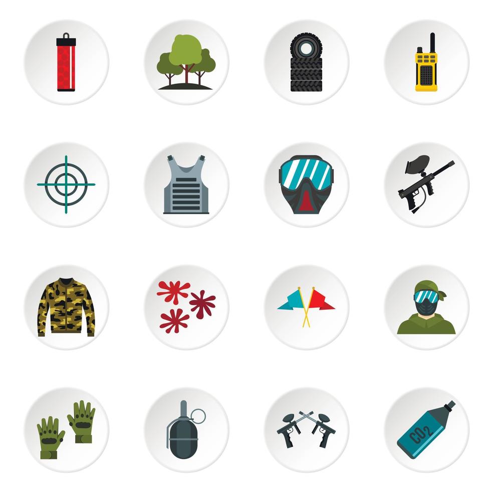 Paintball icons set, flat style vector
