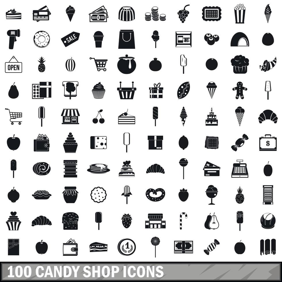 100 candy shop icons set, simple style vector