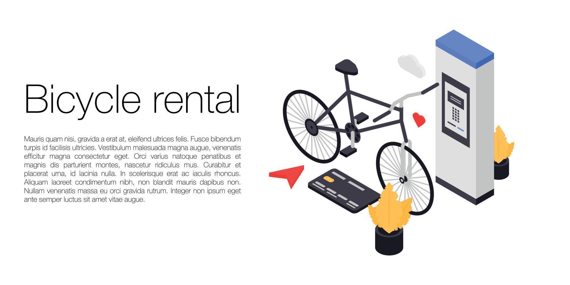 Bicycle rental concept banner, isometric style vector