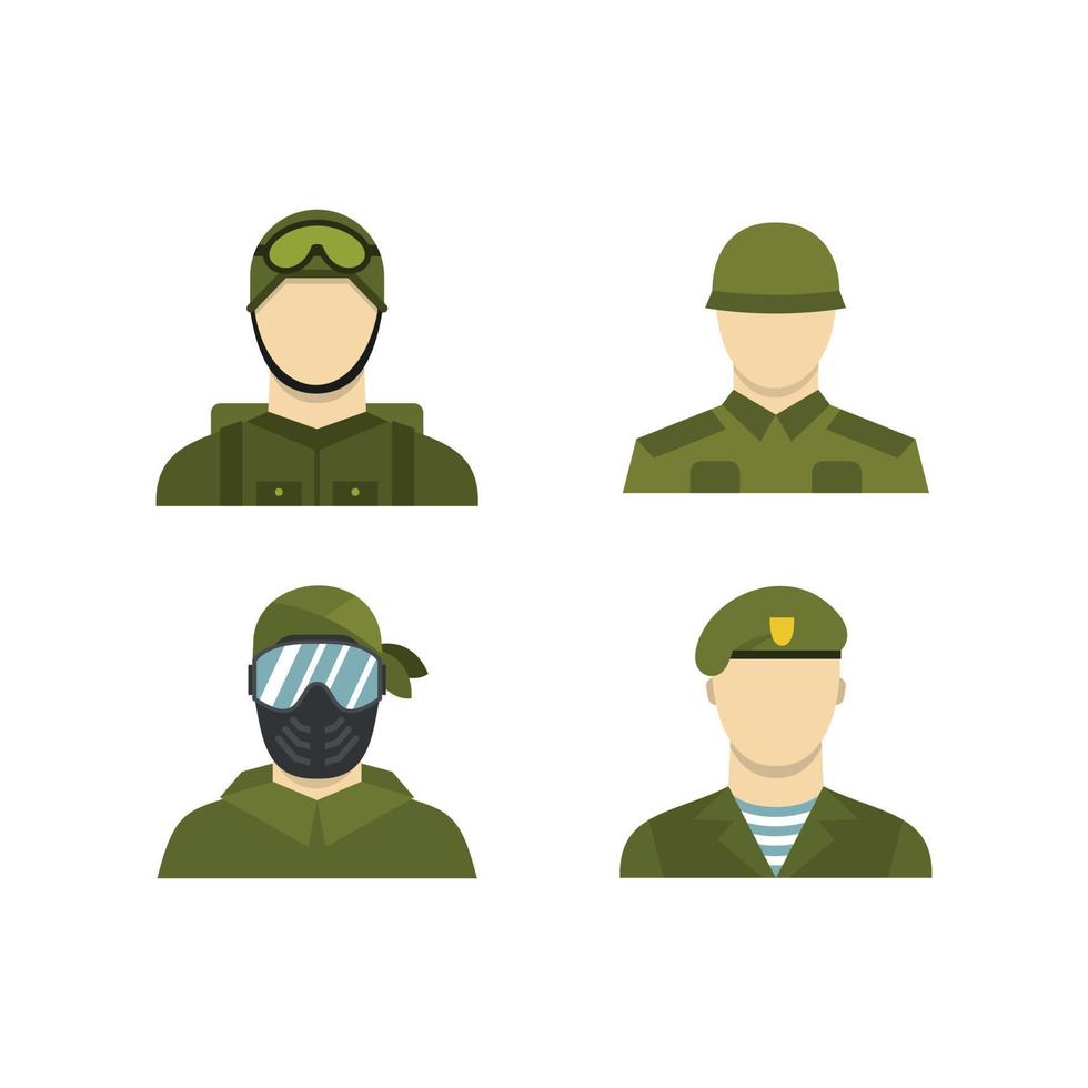 conjunto de iconos de avatar militar, estilo plano vector