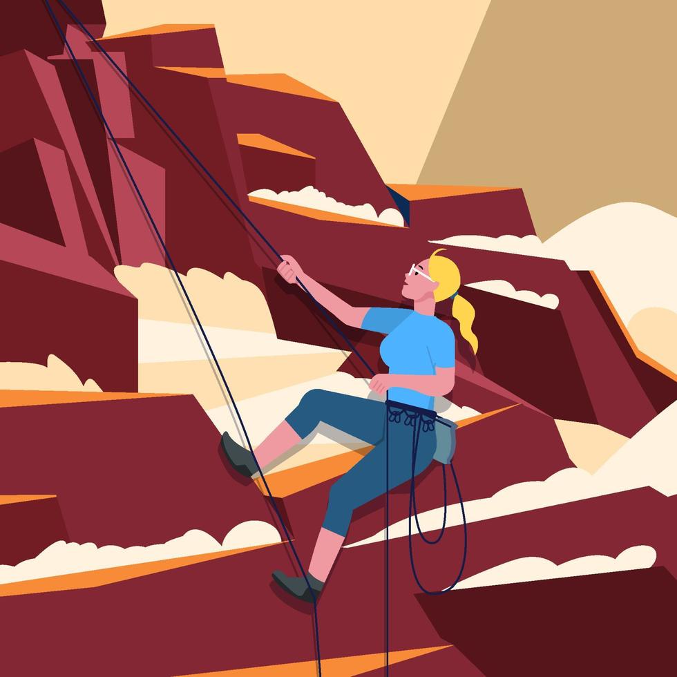 Woman Do Mountain Climbing In Fall Season Concept vector