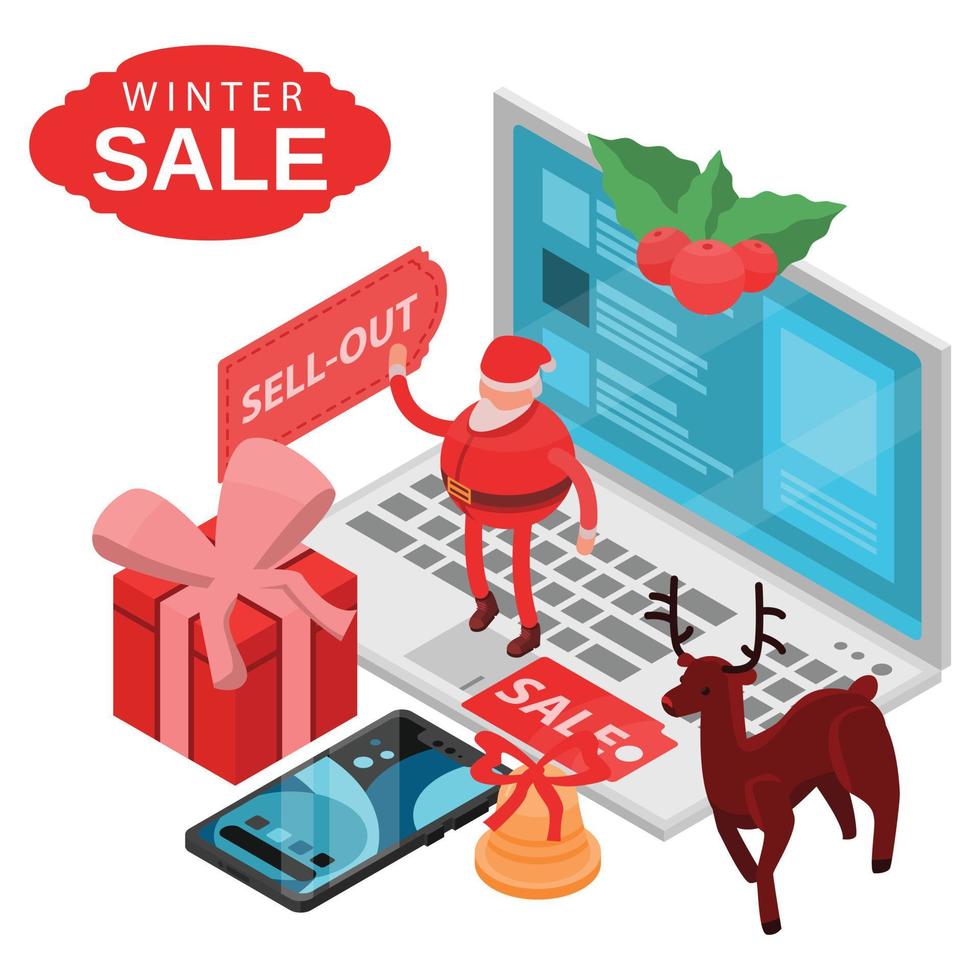 Winter final sale concept background, isometric style vector