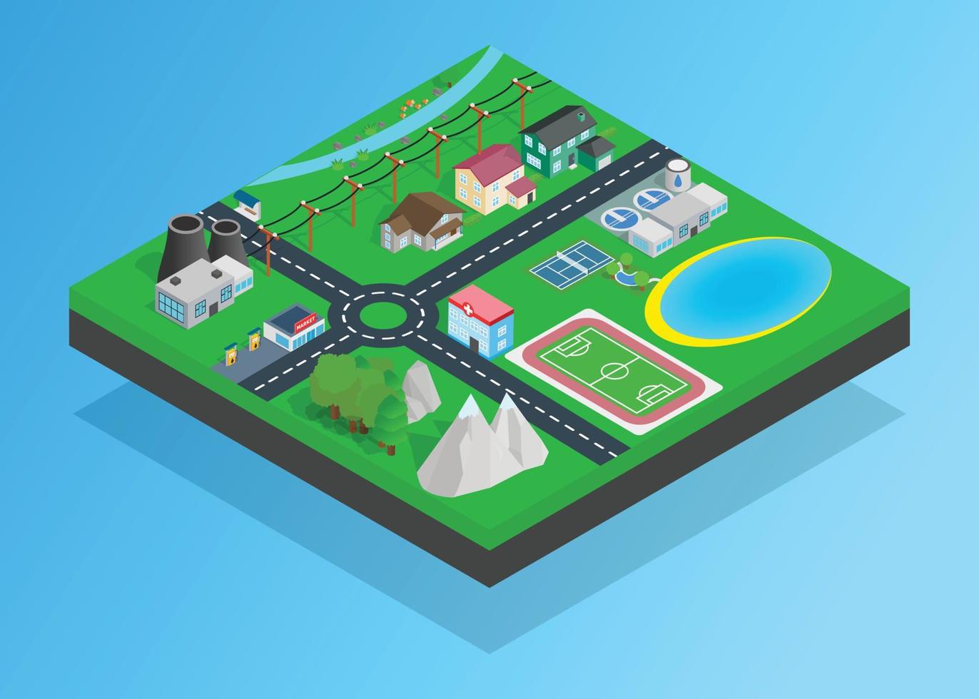 Small town clip art, isometric style vector