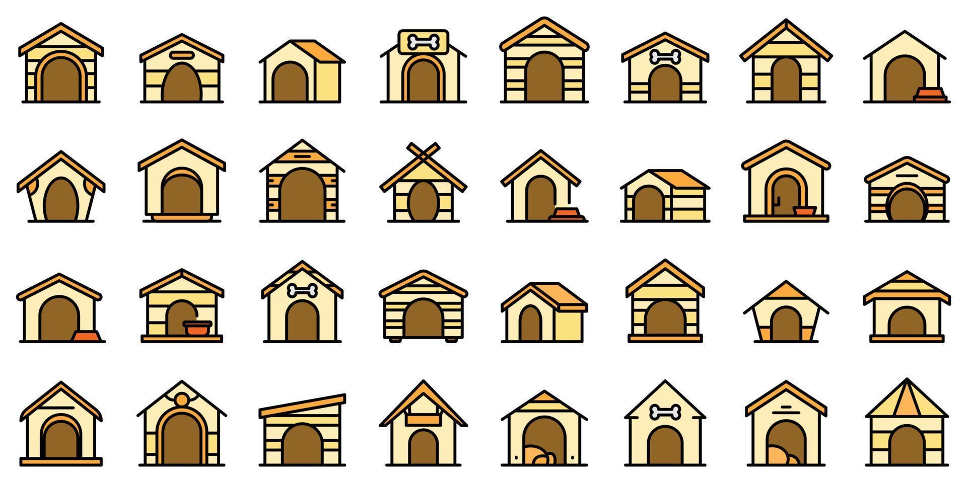 Dog kennel icons set line color vector