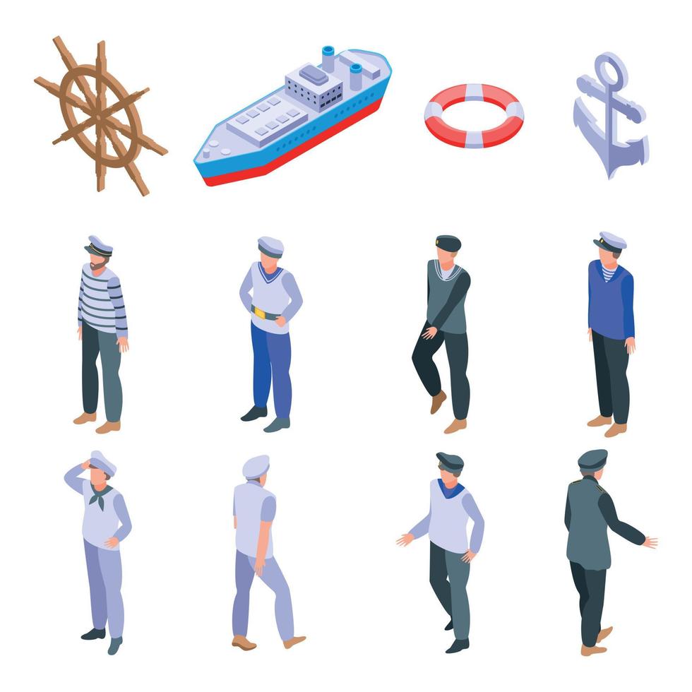 Sailor icons set, isometric style vector