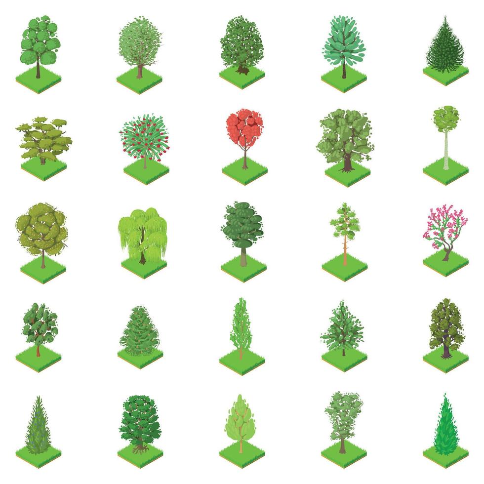 Kind of tree icons set, isometric style vector