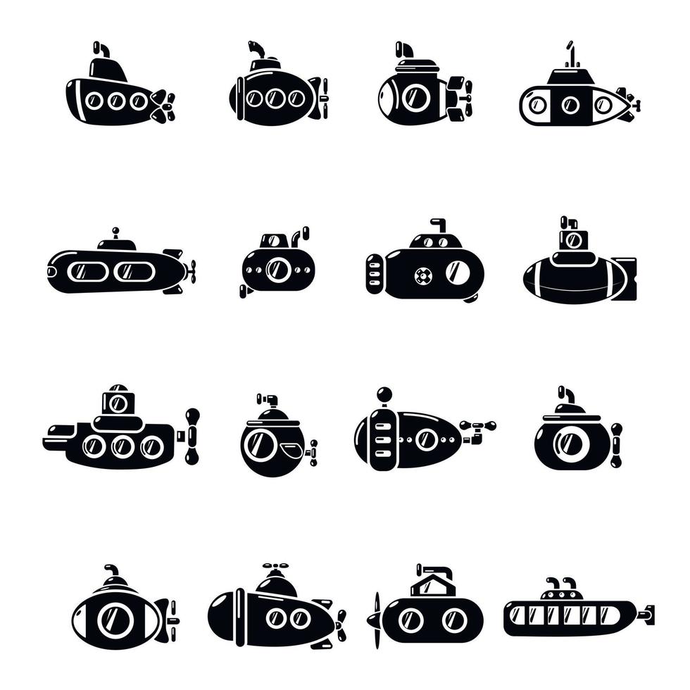 Submarine icons set, simple style vector